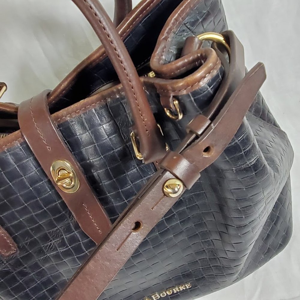 Dooney & Bourke Black Leather Embossed Woven Perry Satchel Bag Purse - Picture 3 of 10